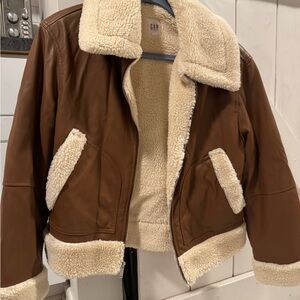 GAP Cream Shearling Jacket with Trim